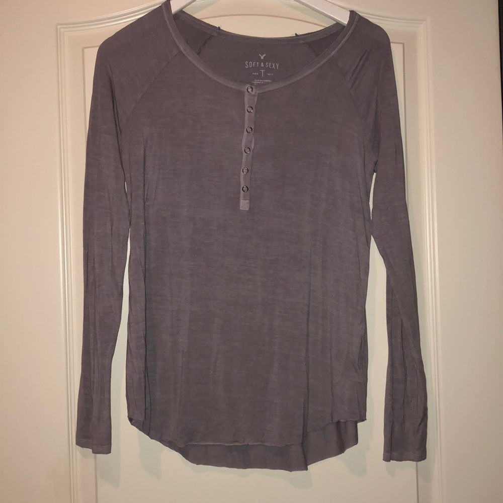 American Eagle Soft & Sexy Gray Henley Top